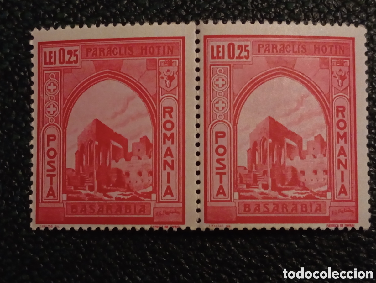 Sellos: Sello Ruman&iacute;a 1941 Capilla de Hotin Besarabia 0.25L Pareja Horizontal Scott #520