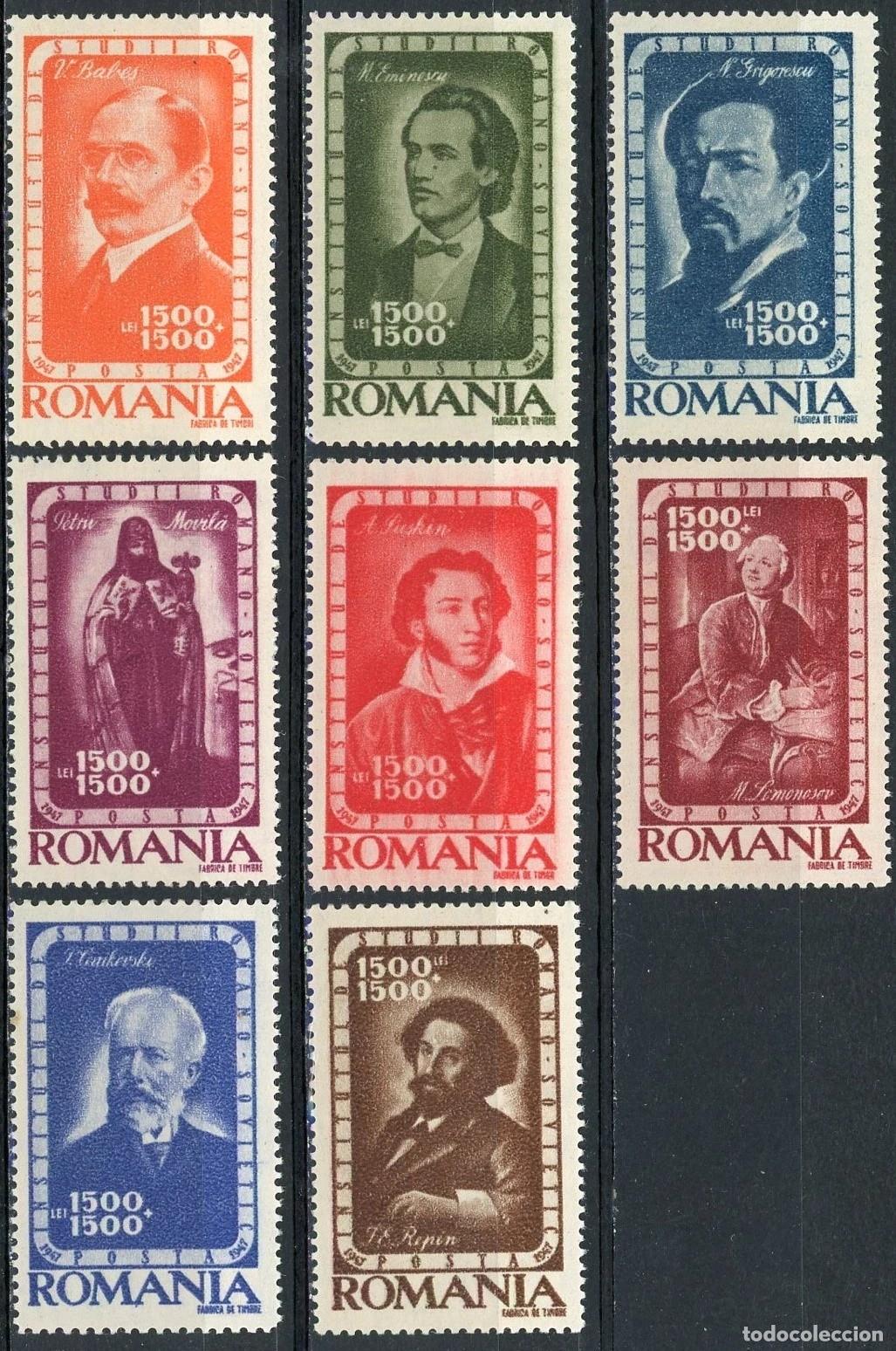 Sellos: Rumania 1947 Ivert 952/9 *** Emisi&oacute;n en Beneficio del Instituto Rumano-Ruso