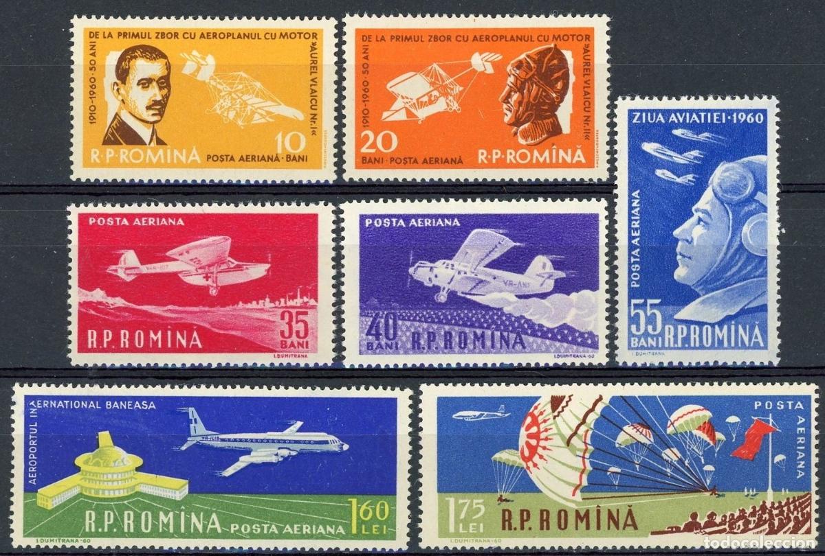 Sellos: Rumania 1960 A&eacute;reo Ivert 111/7 *** D&iacute;a de la Aviaci&oacute;n y 50&ordm; Aniversario del Primer Vuelo Rumano