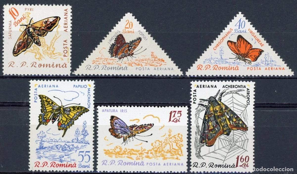 Sellos: Rumania 1960 A&eacute;reo Ivert 120/5 *** Fauna - Mariposas Diversas