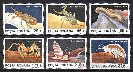 Sellos: Rumania 1993 IVERT 4124/9 *** Fauna - Insectos - Descubrimiento Fauna Cavern&iacute;cola Gruta MOVILE