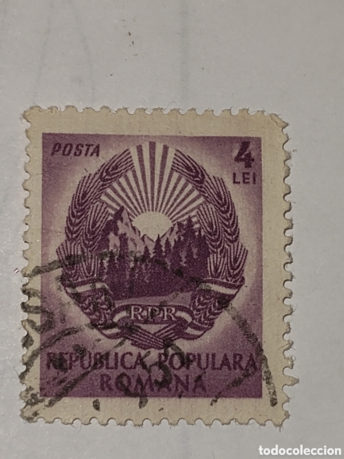 Sellos: Sello de Ruman&iacute;a escudo nacional 1950 usado