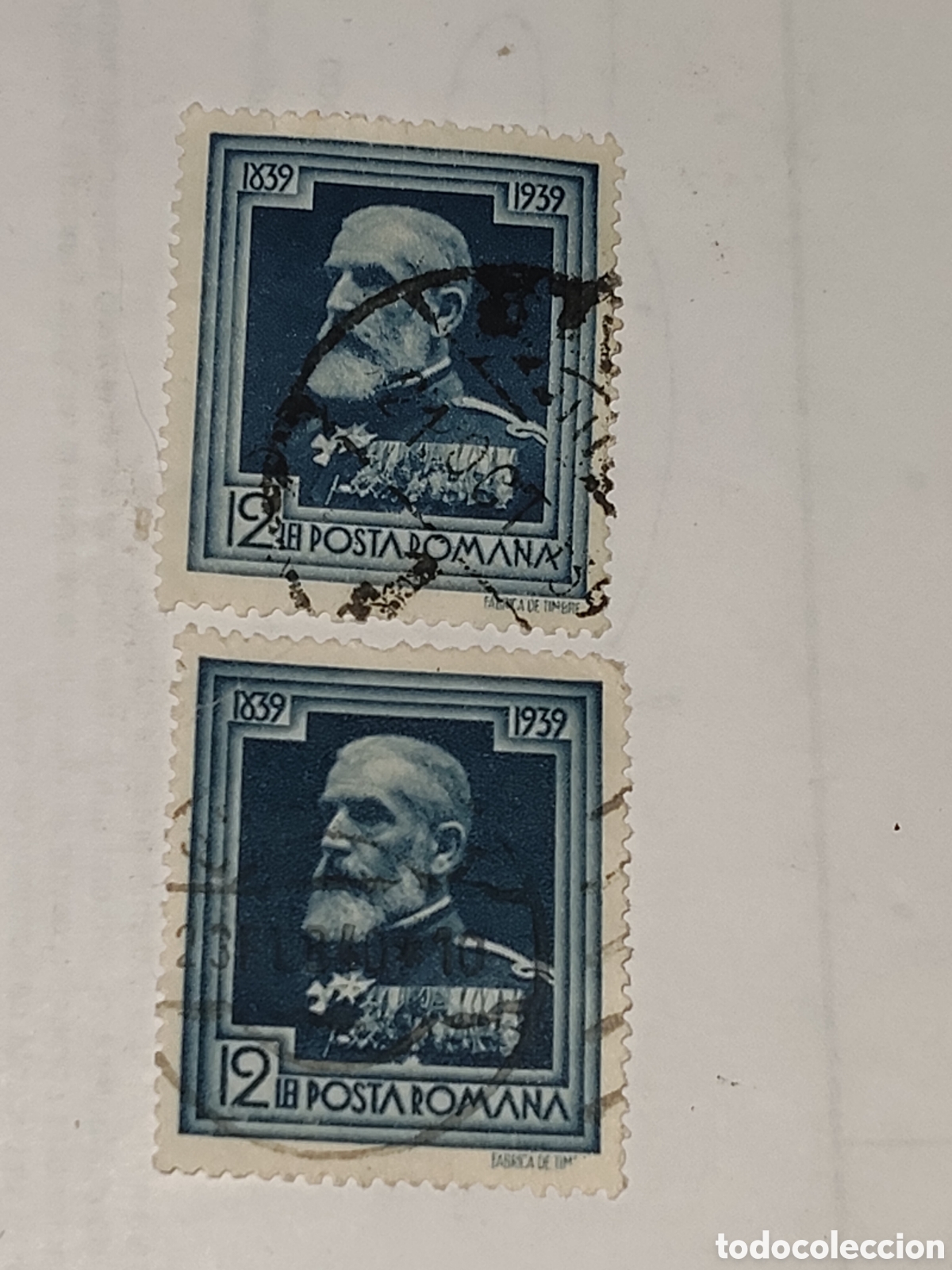 Sellos: 2 Sellos de Ruman&iacute;a Centenario del nacimiento del Rey Carol l 1939 usados