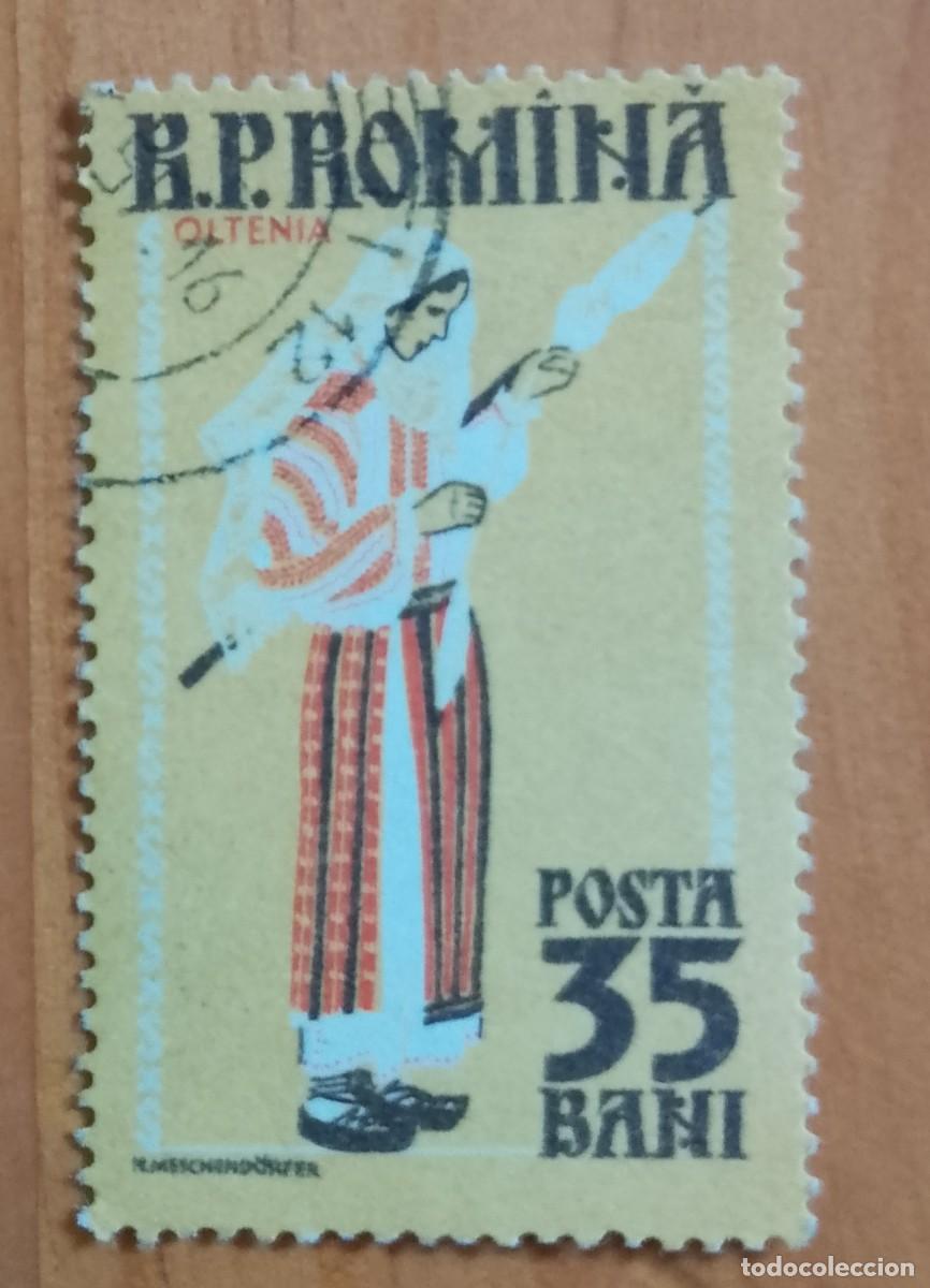 Sellos: RUMANIA - V/F35 BANI - TRAJE T&Iacute;PICO, TRADICIONAL OLTENIA - CON MATASELLO DE FAVOR.