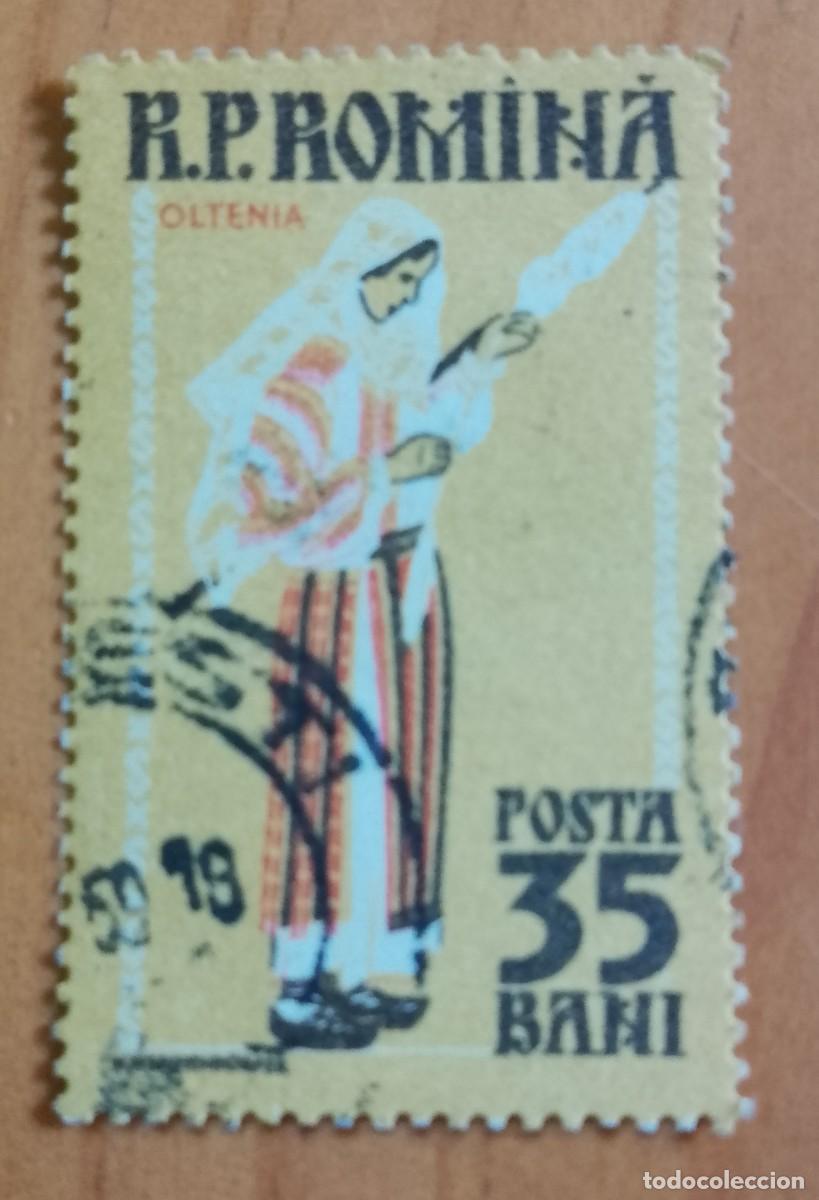 Sellos: RUMANIA - V/F35 BANI - TRAJE T&Iacute;PICO, TRADICIONAL OLTENIA - CON MATASELLO DE FAVOR.