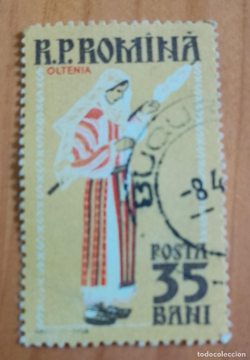 Sellos: RUMANIA - V/F35 BANI - TRAJE T&Iacute;PICO, TRADICIONAL OLTENIA - CON MATASELLO DE FAVOR.