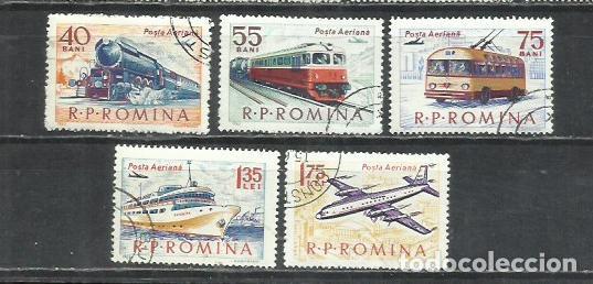 Sellos: 9891-SERIE COMPLETA RUMAN&Iacute;A A&Eacute;REOS 1963 N&ordm; 184/188 TRANSPORTES AVIONES, TRENES, BARCOS