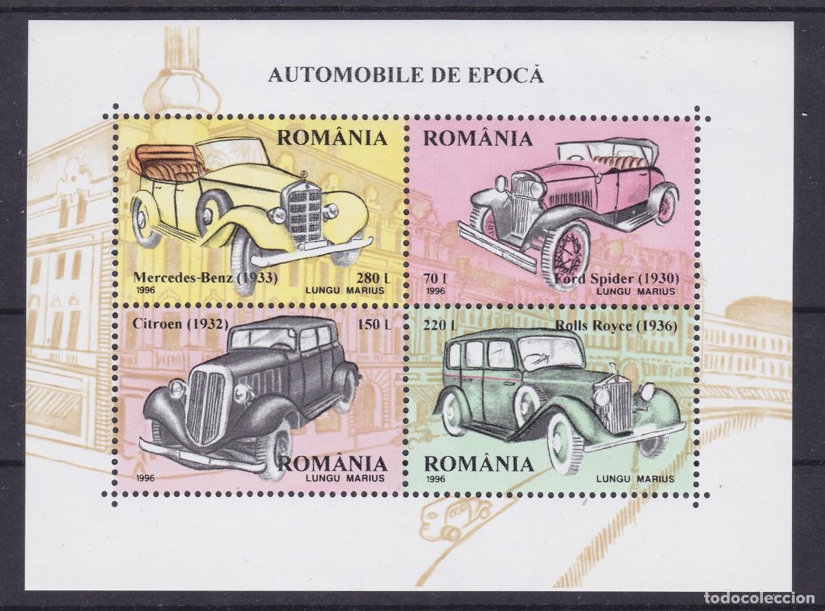 Sellos: Ruman&iacute;a 1996 - Coches cl&aacute;sicos bloque sin fijasellos -MNH-