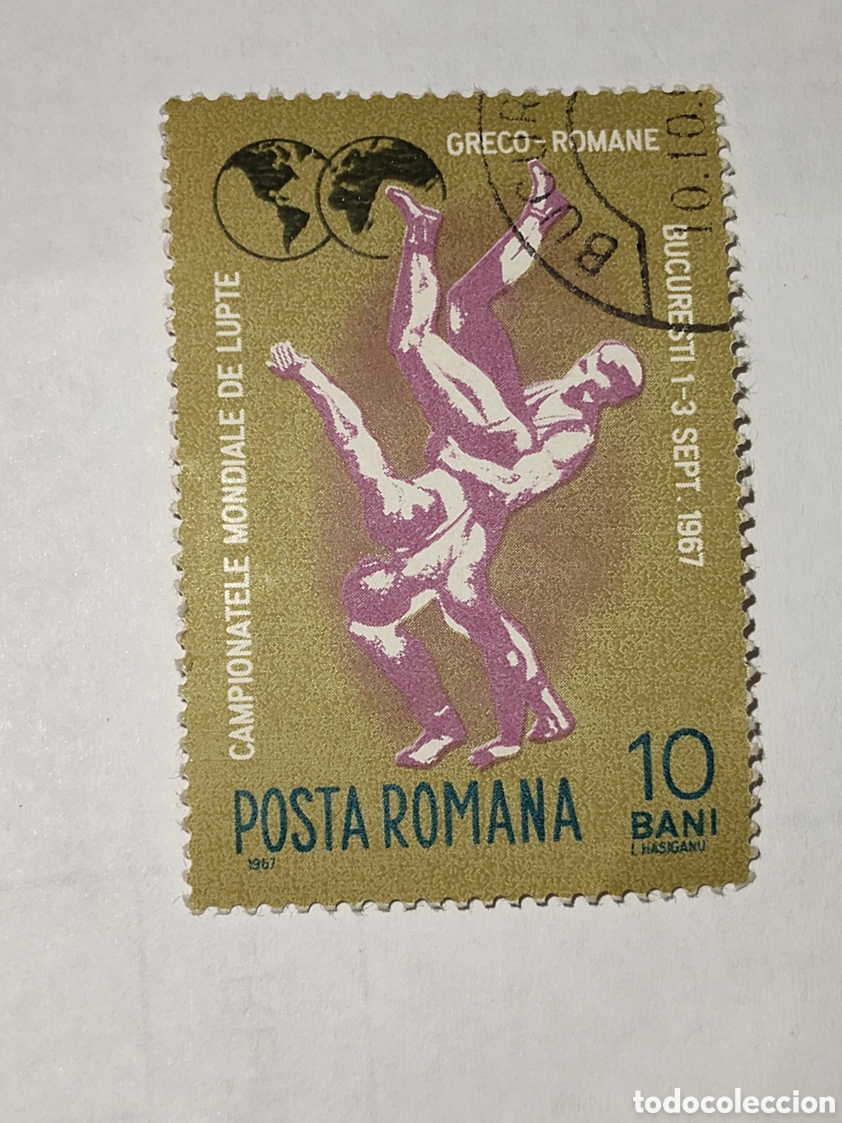 Sellos: Sello de Ruman&iacute;a campeonato mundial de lucha Grecorromana Bucarest 1967