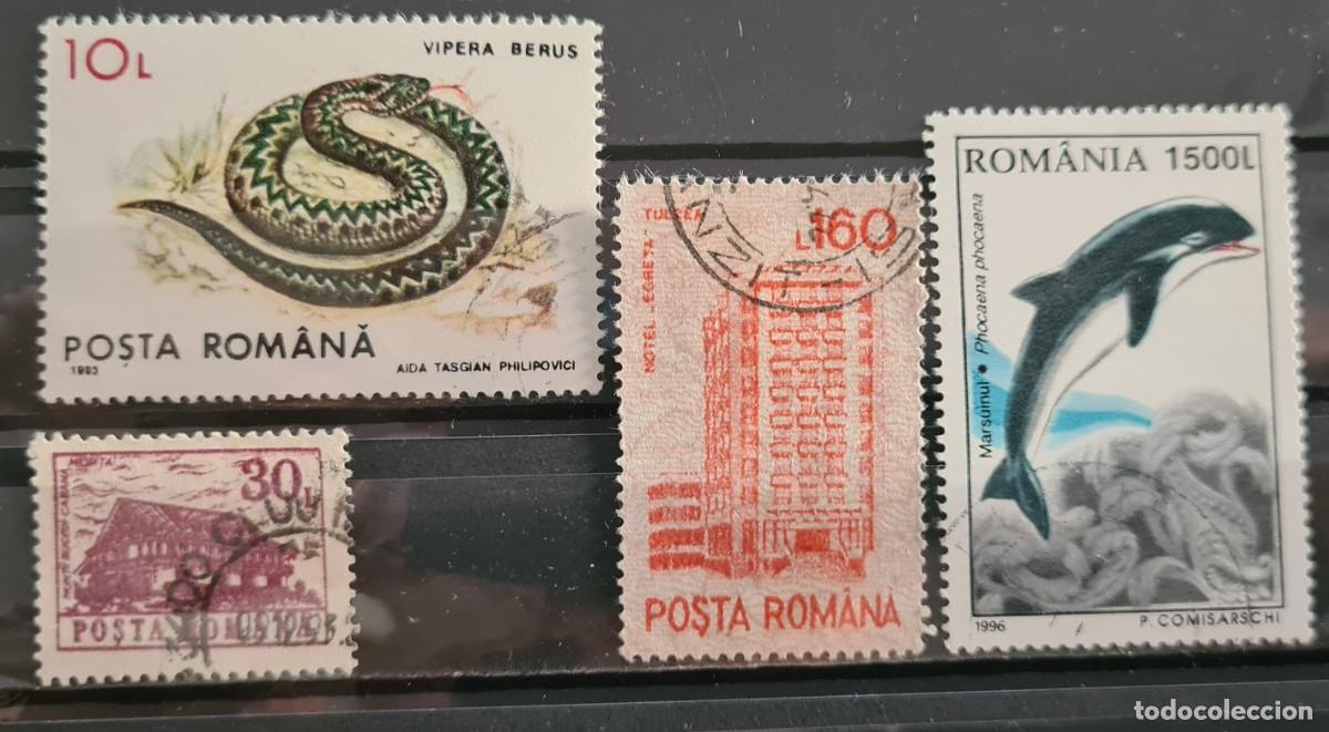 Sellos: Lote de cuatro sellos usados de Ruman&iacute;a
