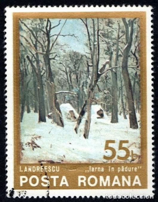 Sellos: Ruman&iacute;a. Pintura. Invierno en el Bosque. 1975. YT-2886. Nuevo. Matasello cortes&iacute;a.