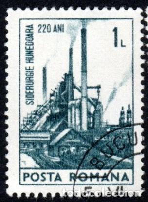 Sellos: Ruman&iacute;a. 220 Anv. De la Siderurgia. 1974. YT-2857. Usado.