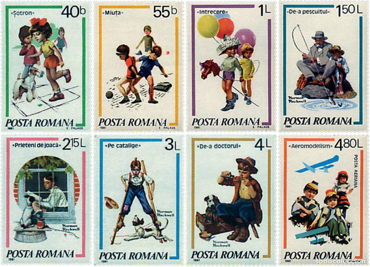 Sellos: 49776 MNH RUMANIA 1981 JUEGOS INFANTILES. DIBUJOS DE N. ROCKWELL