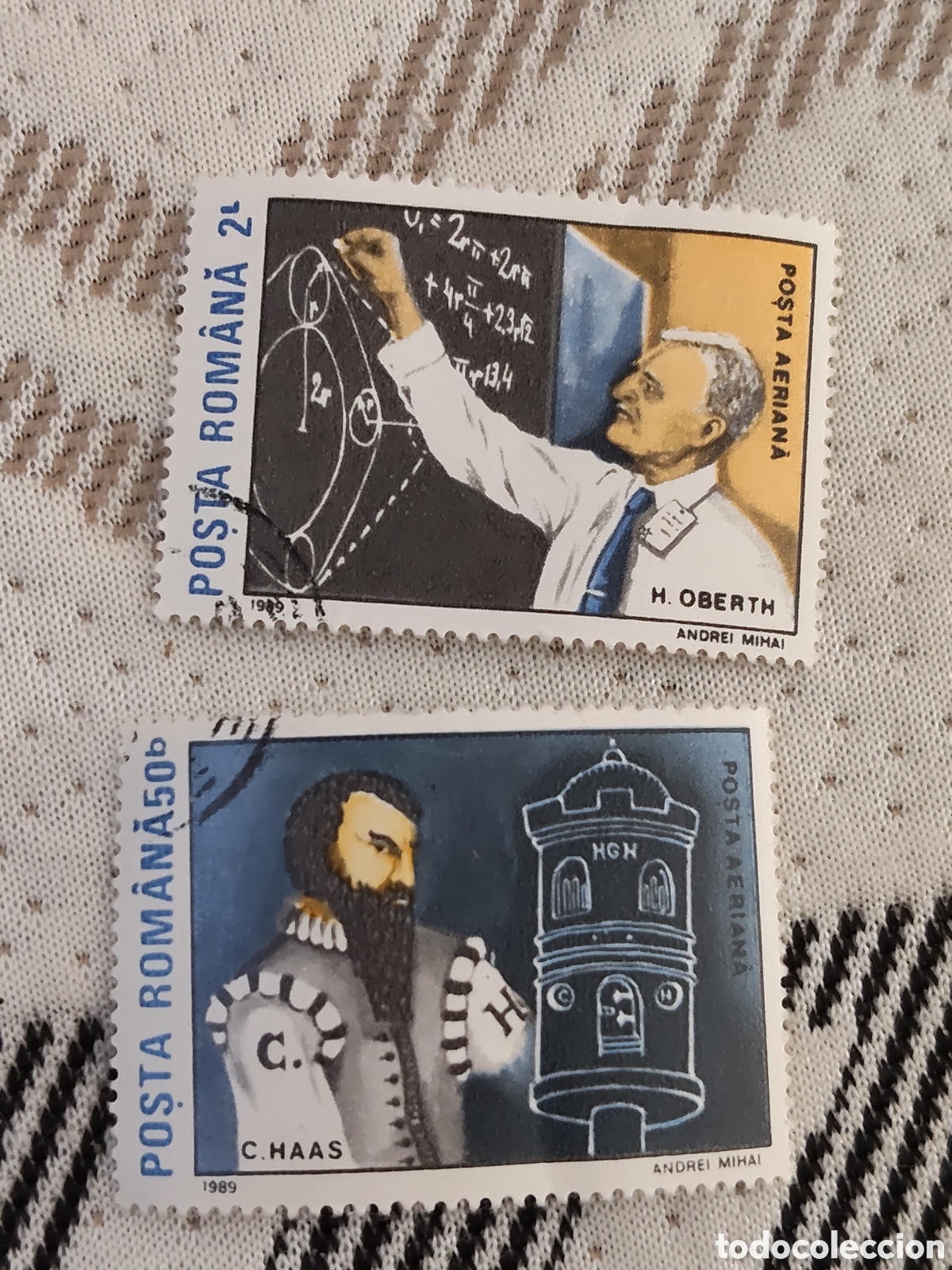 Sellos: 2 Sellos de Ruman&iacute;a pioneros de la coheter&iacute;a y la exploraci&oacute;n espacial 1989