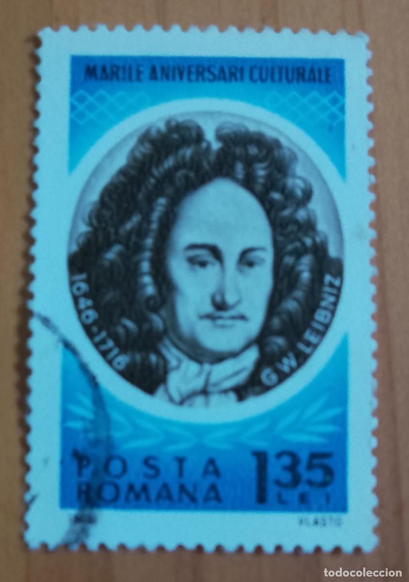 Sellos: RUMANIA - V/F 1,35 LEI - GRANDES ANIVERSARIOS CULTURALES, G. W. LEIBNIZ 1646.1716 - VER DESCRIPCI&Oacute;N