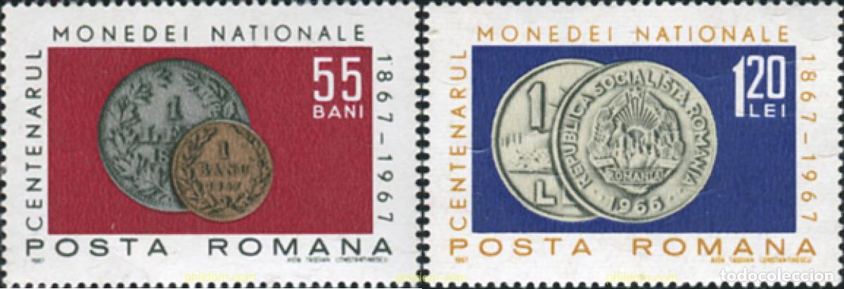 Sellos: 168254 MNH RUMANIA 1967 CENTENARIO DEL SISTEMA MONETARIO