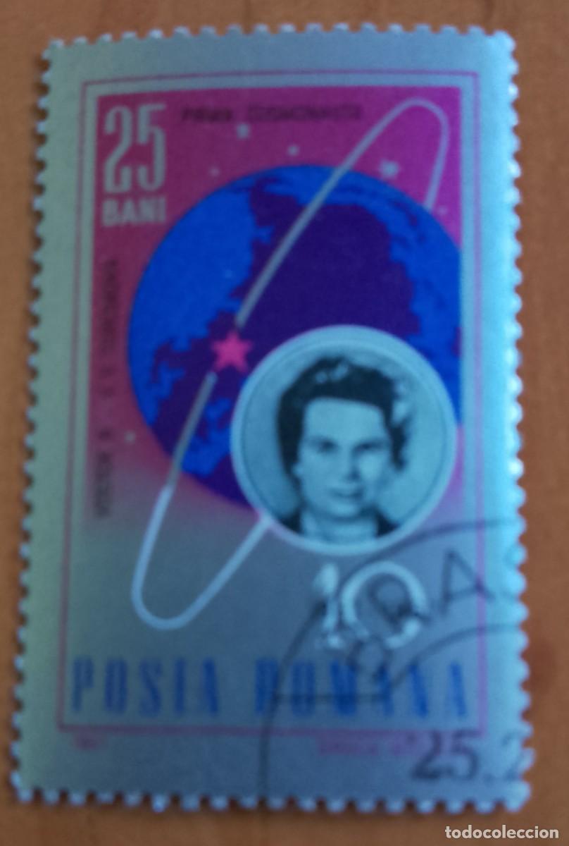 Sellos: RUMANIA - 25 BANI - 1957-1967 - PRIMERA COSMONAUTA, V.V. TERESKOVA, VOSTOK 6 - VER DESCRIPCI&Oacute;N