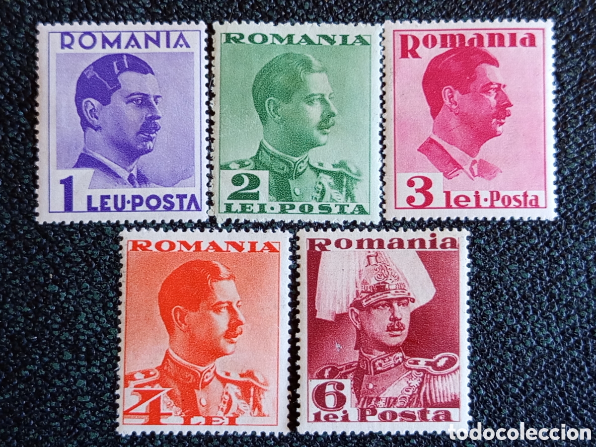Sellos: Lote 5 Sellos Ruman&iacute;a 1935/1940 Definitivos Rey Carol II MH Michel 488/492