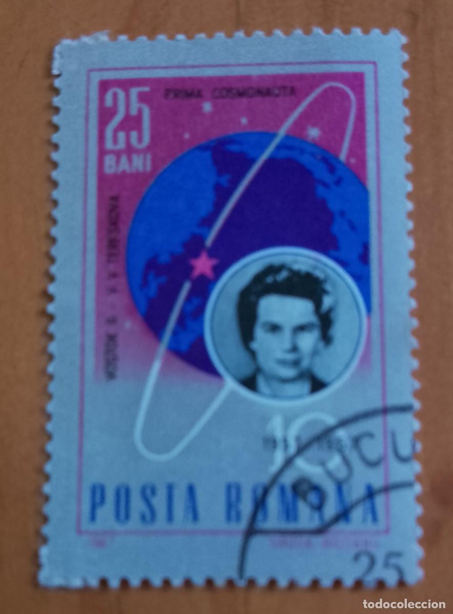 Sellos: RUMANIA - 25 BANI - 1957-1967 - PRIMERA COSMONAUTA, V.V. TERESKOVA, VOSTOK 6 - VER DESCRIPCI&Oacute;N