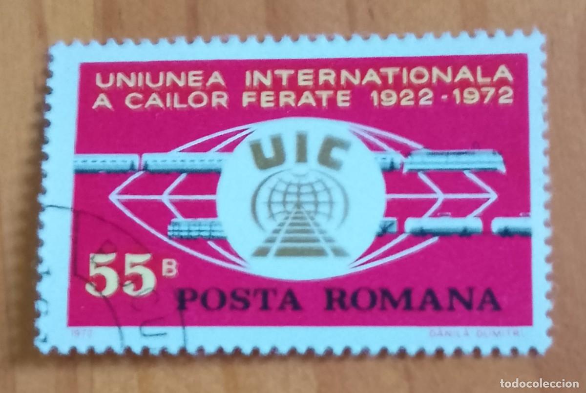 Sellos: RUMANIA - 55 B - 50 A&Ntilde;OS UNI&Oacute;N INTERNACIONAL DE FERROCARRILES 1922.1972 UIC