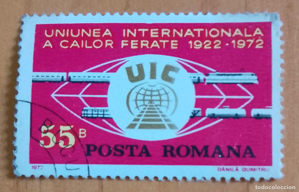 Sellos: RUMANIA - 55 B - 50 A&Ntilde;OS UNI&Oacute;N INTERNACIONAL DE FERROCARRILES 1922.1972 UIC