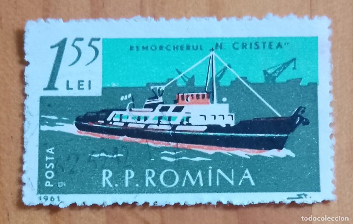 Sellos: RUMANIA - 1,55 LEI - A&Ntilde;O 1961 - REMOLCADOR N. CRISTEA - VER DESCRIPCI&Oacute;N.