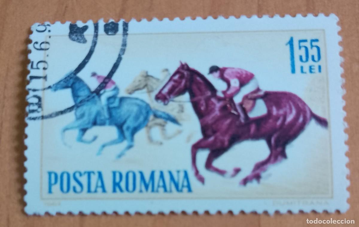 Sellos: RUMANIA - 1,55 LEI - A&Ntilde;O 1964 - CARRERA DE CABALLOS - VER DESCRIPCI&Oacute;N.
