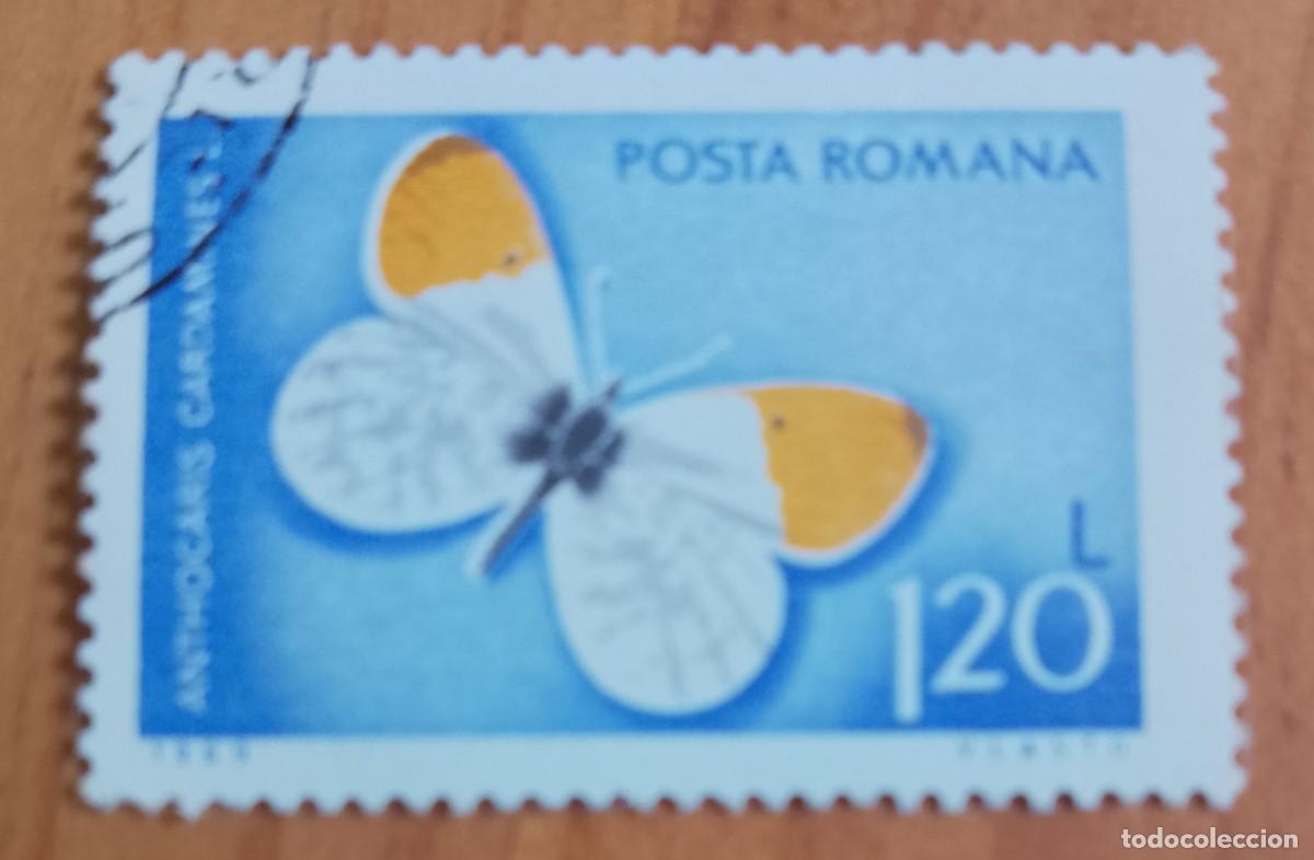 Sellos: RUMANIA - 1,20 L - A&Ntilde;O 1969 - FAUNA, MARIPOSA AUORA, ANTHOCARIS CARDAMINES - VER DESCRIPCI&Oacute;N.