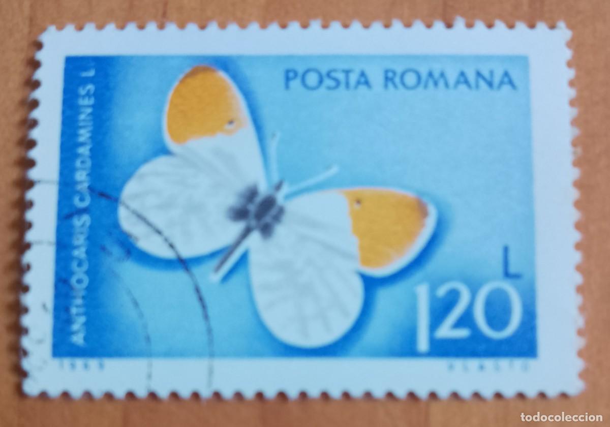 Sellos: RUMANIA - 1,20 L - A&Ntilde;O 1969 - FAUNA, MARIPOSA AUORA, ANTHOCARIS CARDAMINES - VER DESCRIPCI&Oacute;N.