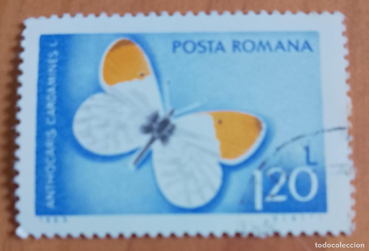 Sellos: RUMANIA - 1,20 L - A&Ntilde;O 1969 - FAUNA, MARIPOSA AUORA, ANTHOCARIS CARDAMINES - VER DESCRIPCI&Oacute;N.