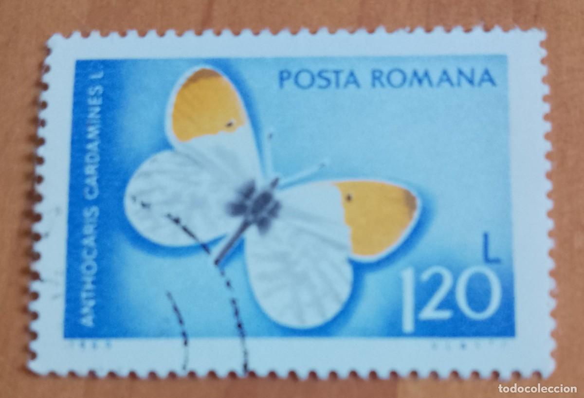 Sellos: RUMANIA - 1,20 L - A&Ntilde;O 1969 - FAUNA, MARIPOSA AUORA, ANTHOCARIS CARDAMINES - VER DESCRIPCI&Oacute;N.