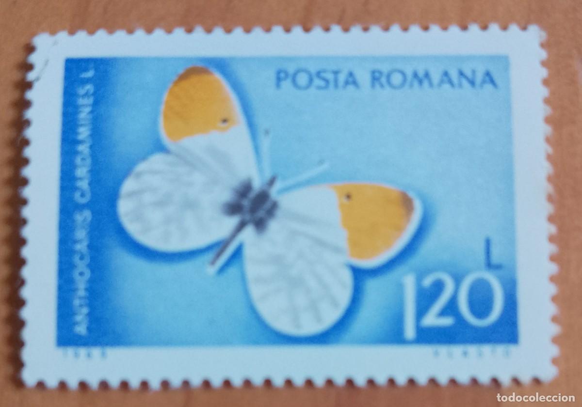 Sellos: RUMANIA - 1,20 L - A&Ntilde;O 1969 - FAUNA, MARIPOSA AUORA, ANTHOCARIS CARDAMINES - VER DESCRIPCI&Oacute;N.