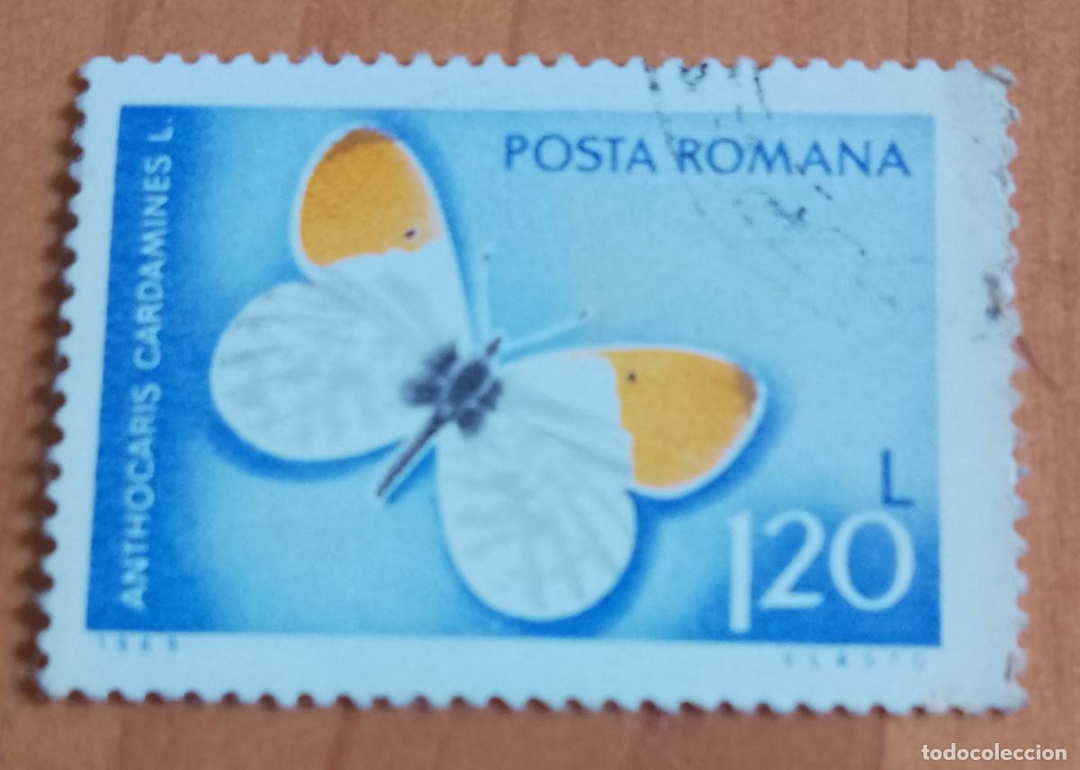 Sellos: RUMANIA - 1,20 L - A&Ntilde;O 1969 - FAUNA, MARIPOSA AUORA, ANTHOCARIS CARDAMINES - VER DESCRIPCI&Oacute;N.
