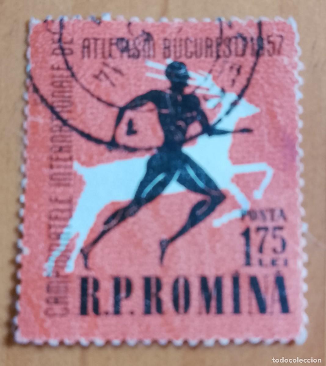 Sellos: RUMANIA - 1,75 LEI - A&Ntilde;O 1957 - CAMPEONATOS INTERNACIONALES ATLETISMO BUCAREST - VER DESCRIPCI&Oacute;N.