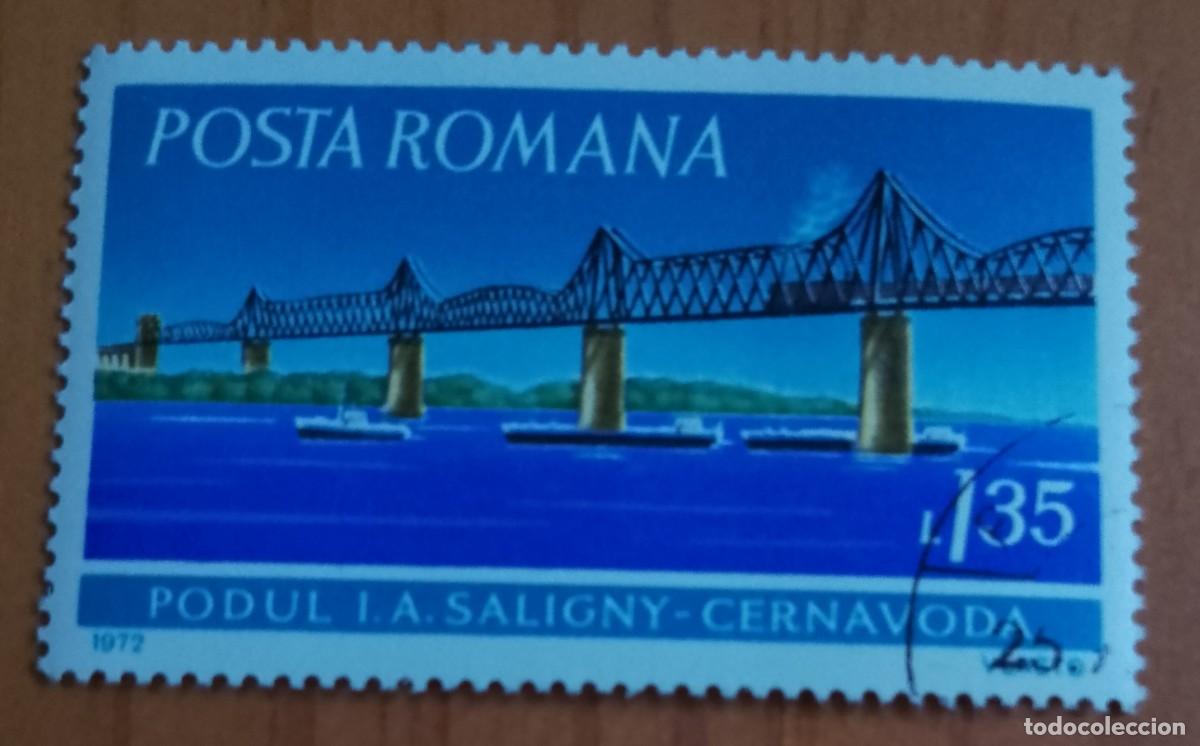 Sellos: RUMANIA - 1,35 L - A&Ntilde;O 1972 - ARQUITECTURA, PUENTE: CERNAVODA - VER DESCRIPCI&Oacute;N.