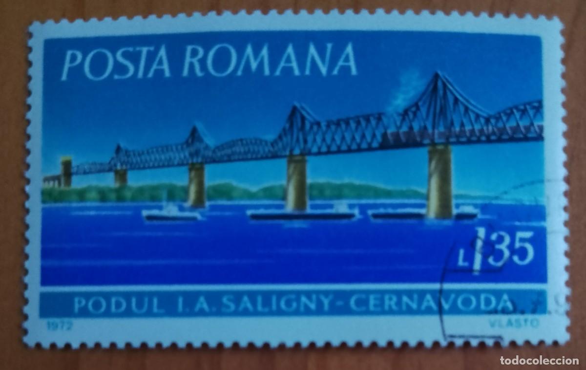 Sellos: RUMANIA - 1,35 L - A&Ntilde;O 1972 - ARQUITECTURA, PUENTE: CERNAVODA - VER DESCRIPCI&Oacute;N.