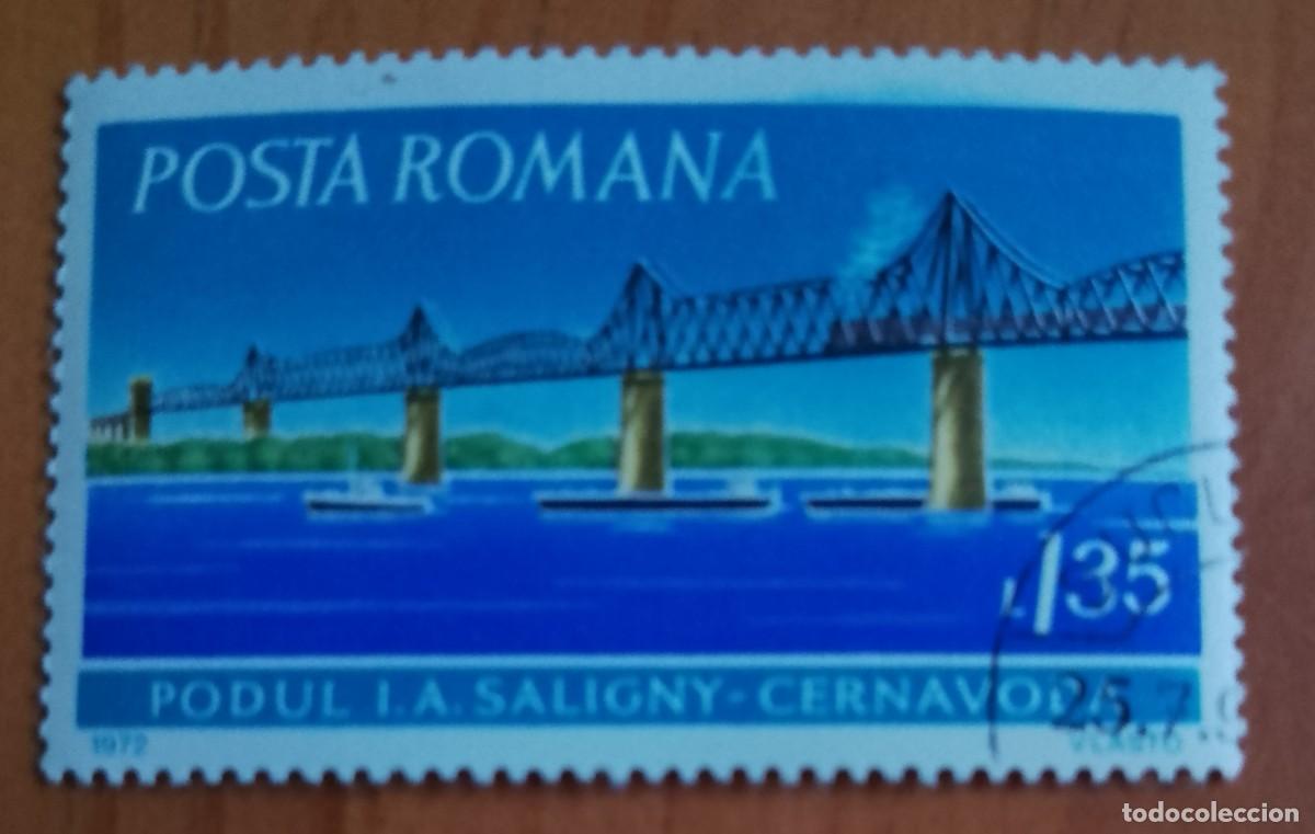 Sellos: RUMANIA - 1,35 L - A&Ntilde;O 1972 - ARQUITECTURA, PUENTE: CERNAVODA - VER DESCRIPCI&Oacute;N.