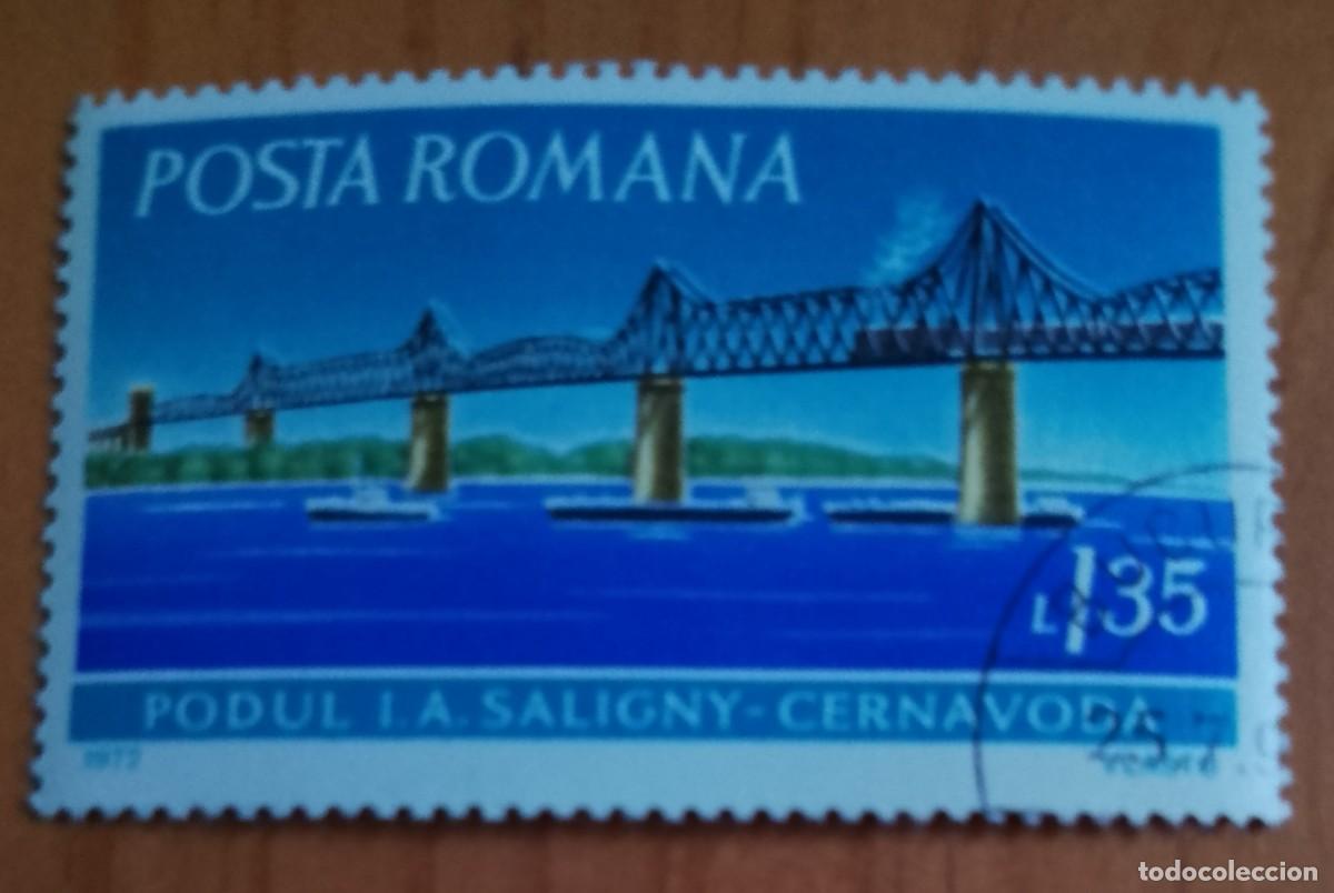 Sellos: RUMANIA - 1,35 L - A&Ntilde;O 1972 - ARQUITECTURA, PUENTE: CERNAVODA - VER DESCRIPCI&Oacute;N.