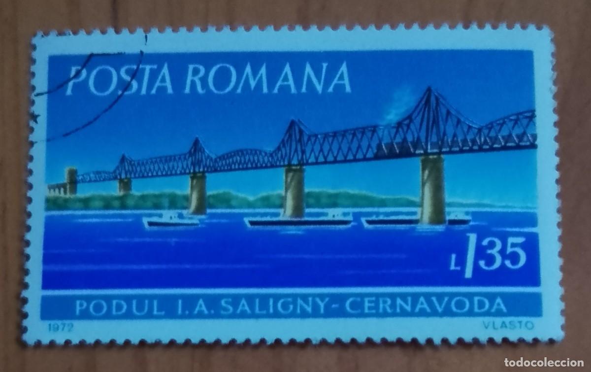Sellos: RUMANIA - 1,35 L - A&Ntilde;O 1972 - ARQUITECTURA, PUENTE: CERNAVODA - VER DESCRIPCI&Oacute;N.