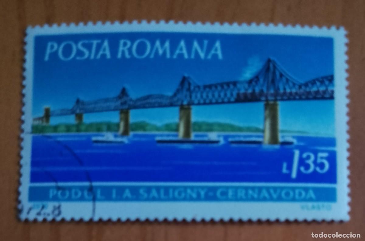 Sellos: RUMANIA - 1,35 L - A&Ntilde;O 1972 - ARQUITECTURA, PUENTE: CERNAVODA - VER DESCRIPCI&Oacute;N.