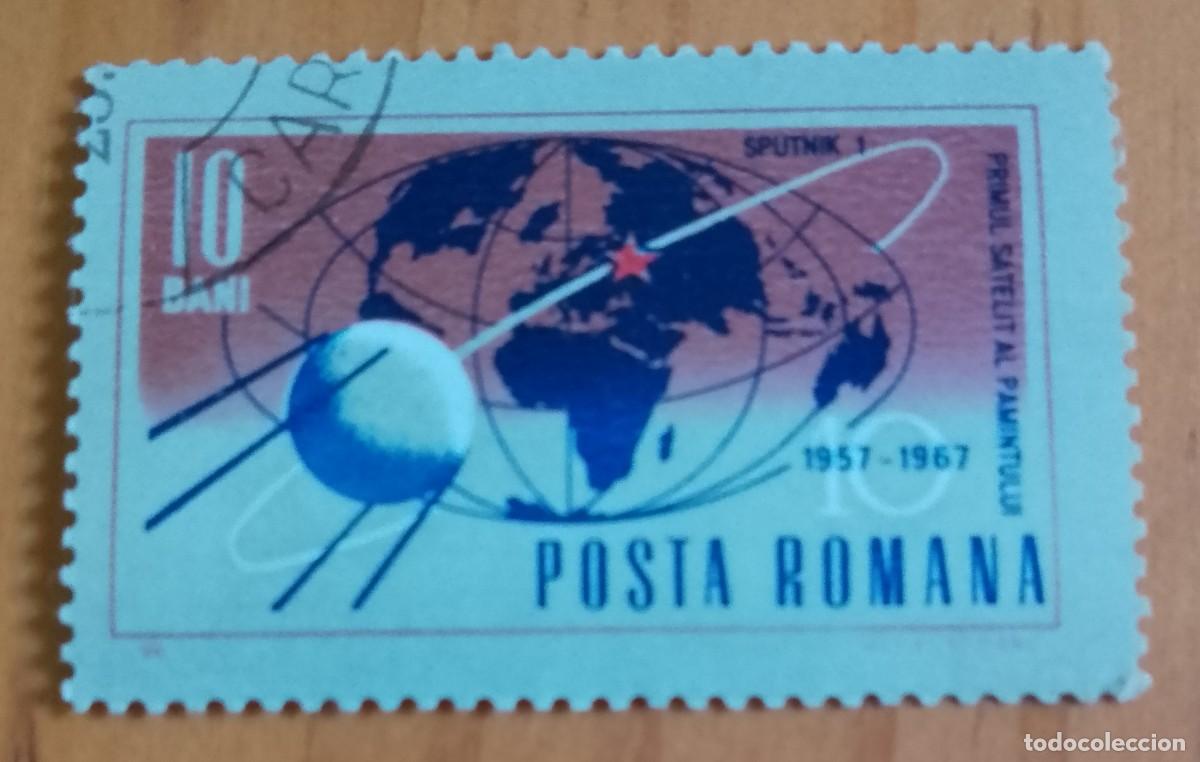 Sellos: RUMANIA - 10 BANI - 1957.1967, 10&ordm; ANIVERSARIO DEL PRIMER SAT&Eacute;LITE ARTIFICIAL - VER DESCRIPCI&Oacute;N.