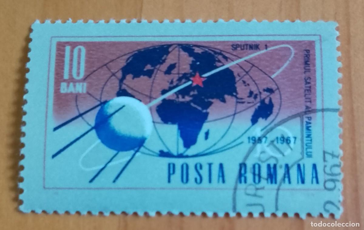 Sellos: RUMANIA - 10 BANI - 1957.1967, 10&ordm; ANIVERSARIO DEL PRIMER SAT&Eacute;LITE ARTIFICIAL - VER DESCRIPCI&Oacute;N.