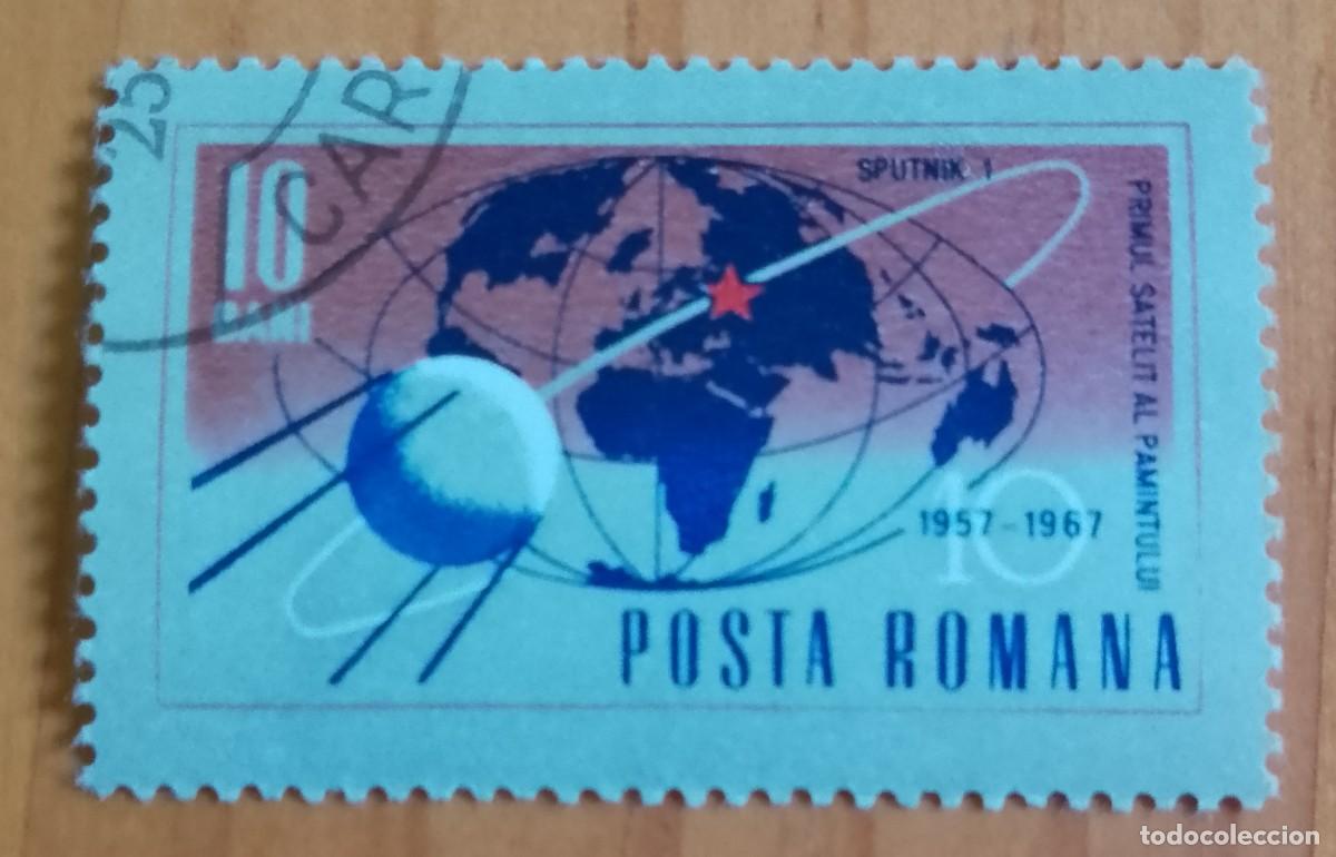 Sellos: RUMANIA - 10 BANI - 1957.1967, 10&ordm; ANIVERSARIO DEL PRIMER SAT&Eacute;LITE ARTIFICIAL - VER DESCRIPCI&Oacute;N.