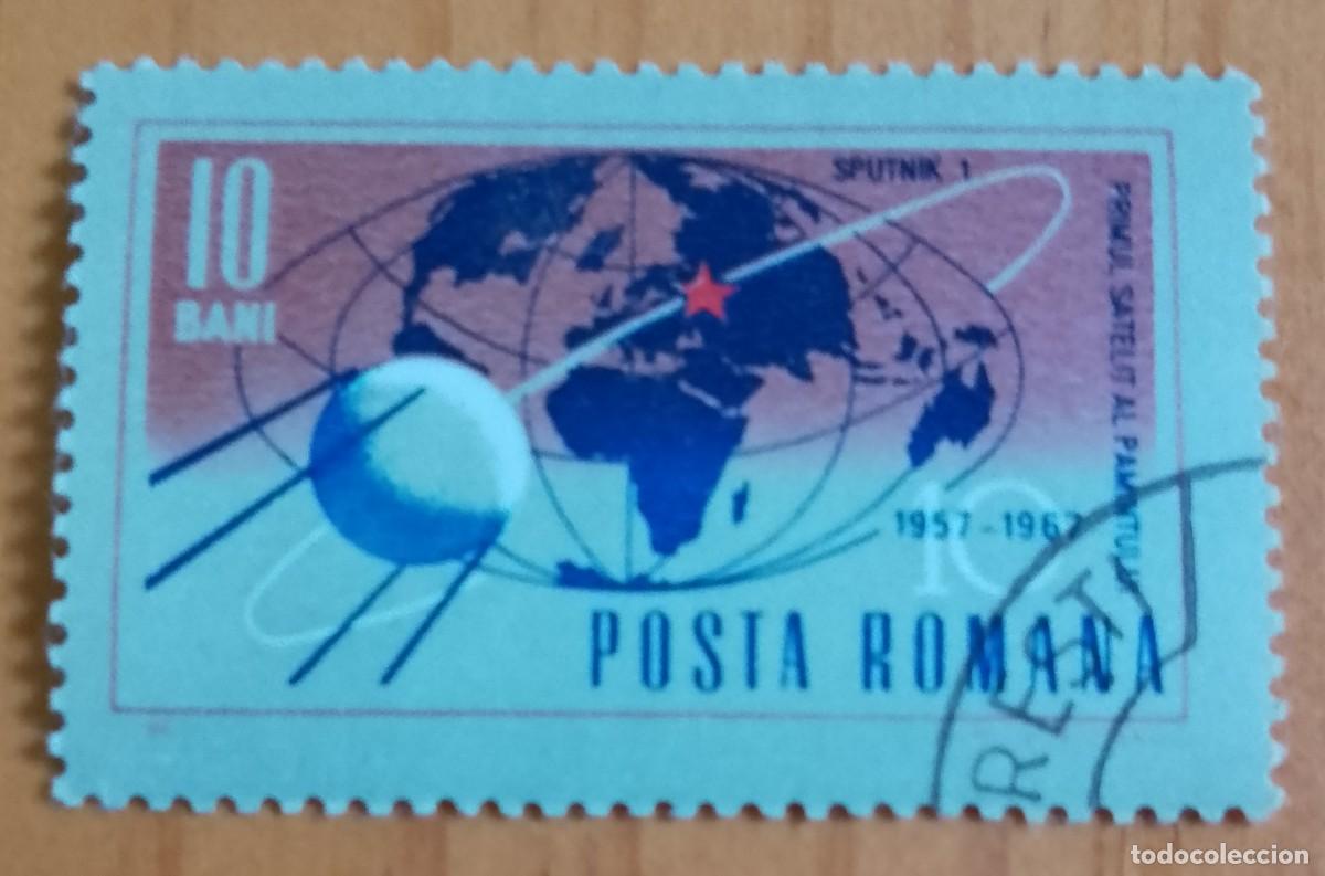 Sellos: RUMANIA - 10 BANI - 1957.1967, 10&ordm; ANIVERSARIO DEL PRIMER SAT&Eacute;LITE ARTIFICIAL - VER DESCRIPCI&Oacute;N.