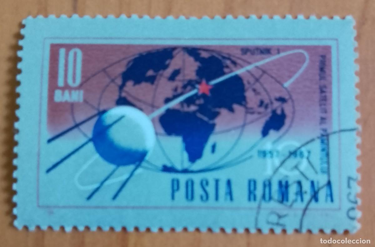Sellos: RUMANIA - 10 BANI - 1957.1967, 10&ordm; ANIVERSARIO DEL PRIMER SAT&Eacute;LITE ARTIFICIAL - VER DESCRIPCI&Oacute;N.