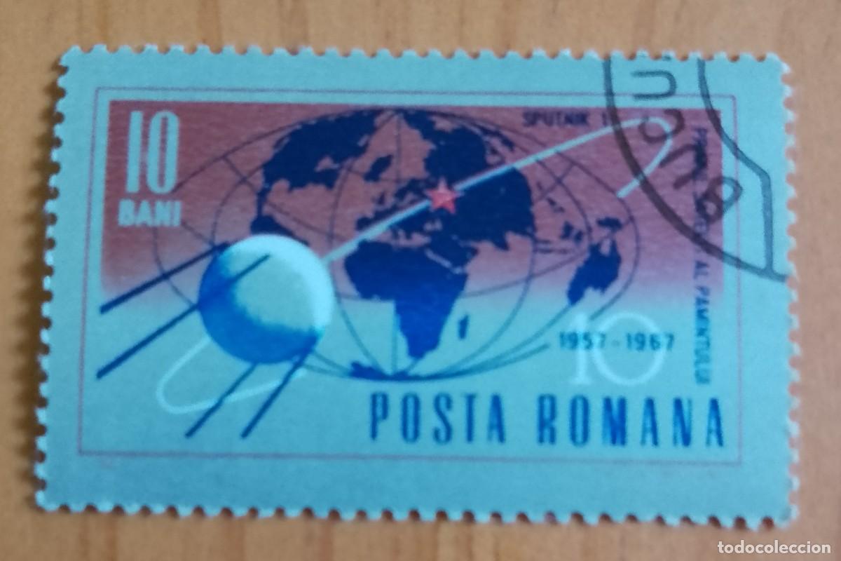 Sellos: RUMANIA - 10 BANI - 1957.1967, 10&ordm; ANIVERSARIO DEL PRIMER SAT&Eacute;LITE ARTIFICIAL - VER DESCRIPCI&Oacute;N.