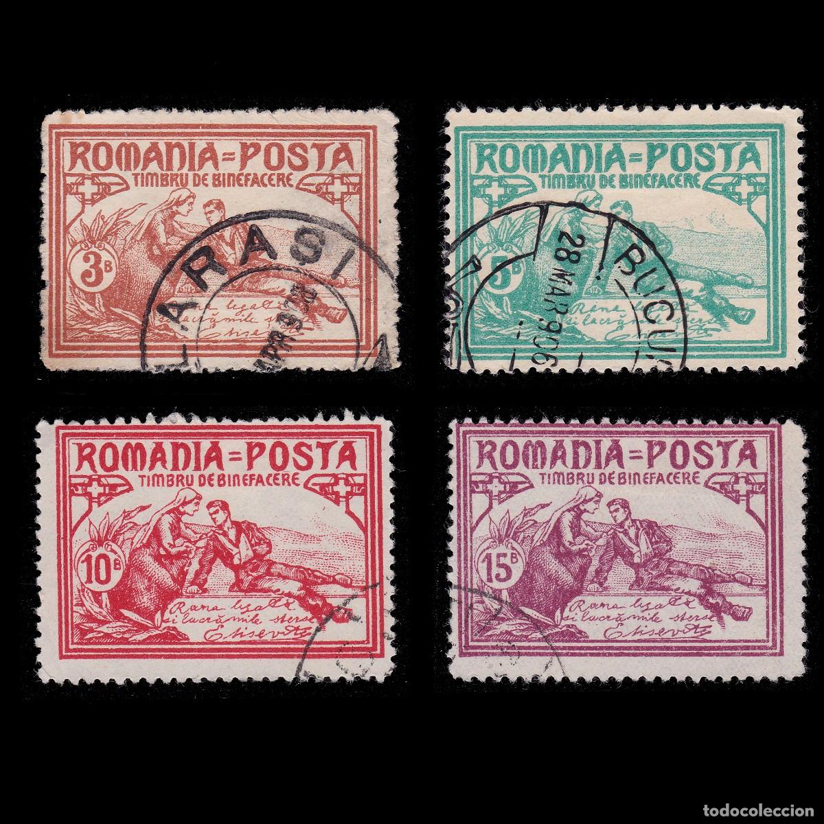 Sellos: ROMANIA. 1906. SEMI-POSTAL STAMP. 15b SCOTT B9-B12 USED + GIFT