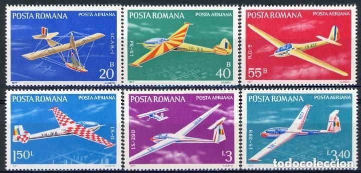 Sellos: Rumania 1977 Aereo Ivert 245/50 *** Planeadores - Aviones