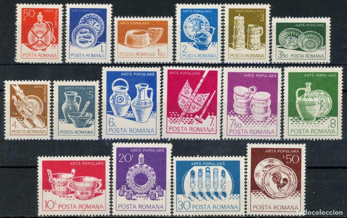 Sellos: Rumania 1982 Ivert 3418/31 *** Serie B&aacute;sica - Arte Regional