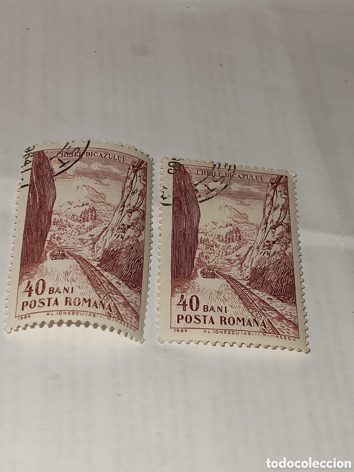 Sellos: 2 sellos de Ruman&iacute;a Garganta de Bicaz 1964